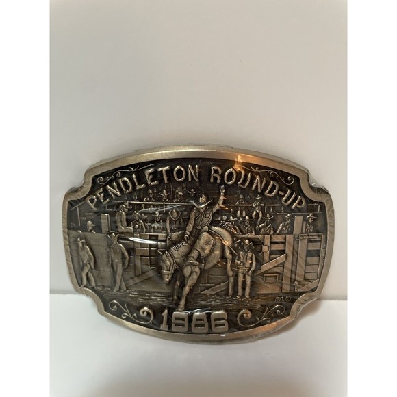 Pendleton Roundup 1986 ADM Award Design Solid Brass Vintage Belt Buckle Wrapped - Picture 3 of 10
